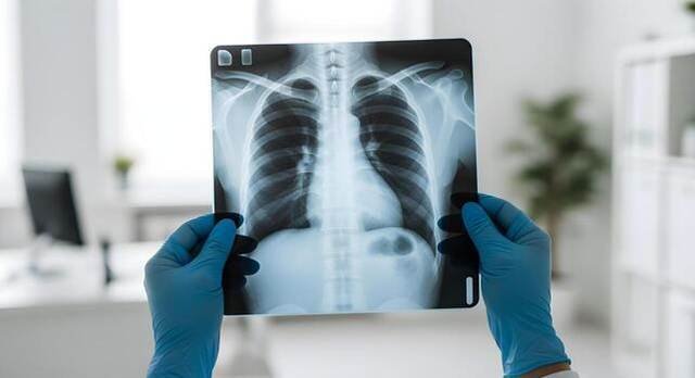 Digital chest X-ray being reviewed